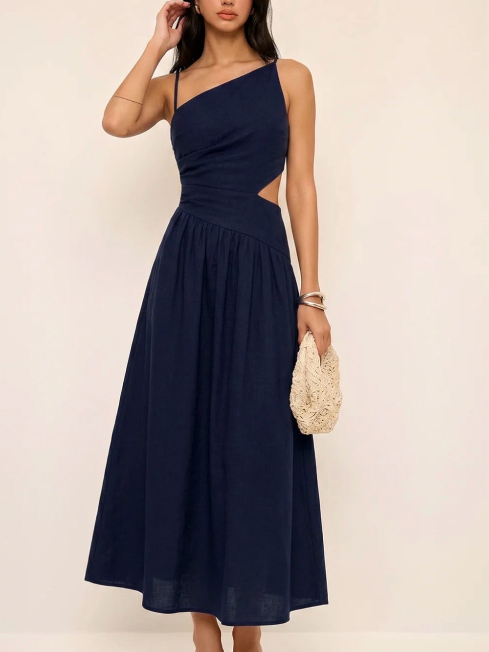 Commense Navy One-Shoulder Cutout Maxi Dress